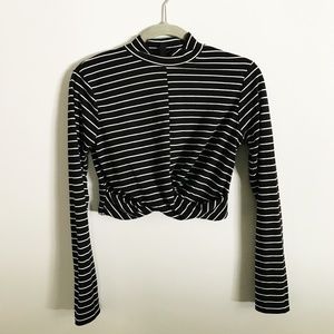 Topshop Crop Top Striped Long Sleeve